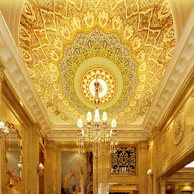 

European Style Flower Pattern Ceiling Mural Wallpapers Hotel Lobby Living Room Luxury Decor Ceiling Frescoes Murales De Pared 3D