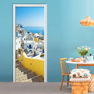 

Mediterranean Seascape Photo Wallpaper Restaurant DIY Door Mural Sticker PVC Self-Adhesive Door Wallpaper Home Decor 77cmx 200cm
