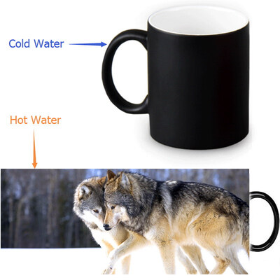 

Wolf 350ml12oz Heat Reveal Mug Color Change Coffee Cup Sensitive Morphing Mugs Magic Mug Milk Tea Cups