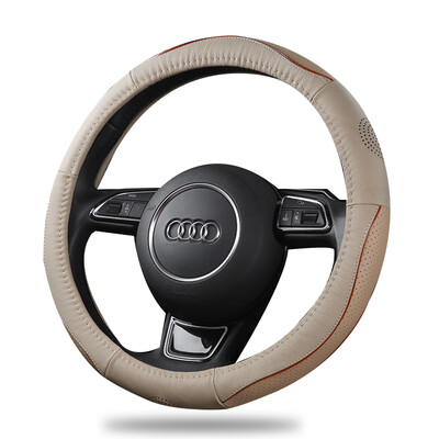 

MUNIUREN leather car handle steering wheel cover strong&durable four seasons universal car cover B black medium