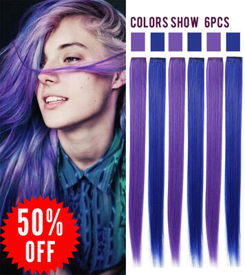 

Rhyme Wig Pieces для Америки Девочки и куклы Зажим в / на цветное наращивание волос, 6 PCS One Set (фиолетовый синий)