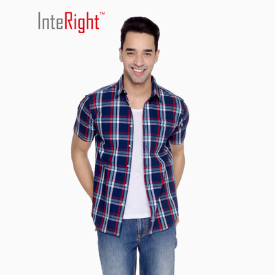 

INTERIGHT shirt mens cotton checkered casual shirt short sleeve red grid XL 41