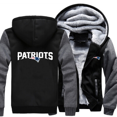 

2018 New USA SIZE Men Winter Autumn Hoodies football PATRIOTS pattern Fleece Coat Baseball Uniform Sportswear Jacket wool