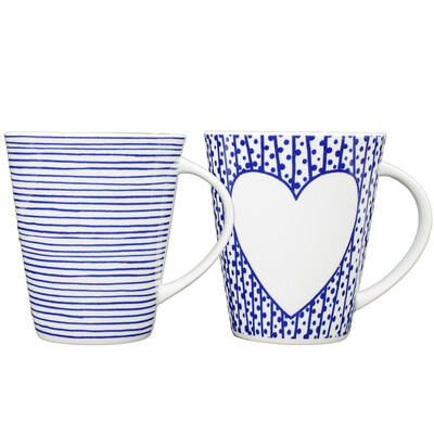 

400ml Bone china Blue&white series of large red heart fine lines