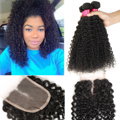 

Lace Closure With Brazilian Hair Bundles Kinky Curly Remy Human Hair Weave Unprocessed Virgin Hair Brazilian Human Hair Extensions