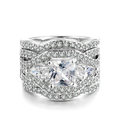 

Luxury Fashion Silver Color 3 Pieces Ring Sets AAA+ CZ Cubic Zirconia Engagement Rings For Women R643