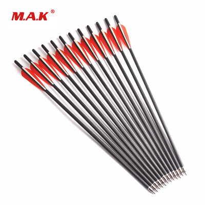 

12 Pcs Diameter 88mm Crossbow Carbon Arrow 20 Inches Length 2 Red 1 White Feather for Archery Hunting Shooting