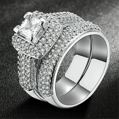 

Sliver Color AAA CZ Diamond Crystal Rings Fashion Wedding & Engagement Ring Set For Women R568