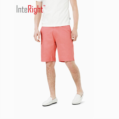 

INTERIGHT casual shorts mens cotton twill washed casual pants coral red 34