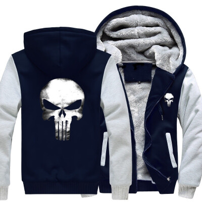 

New Winter Warm Hoodies Anime skull PUNISHER skull Hooded Coat Thick Zipper men cardigan Jacket Sweatshirt USA Size