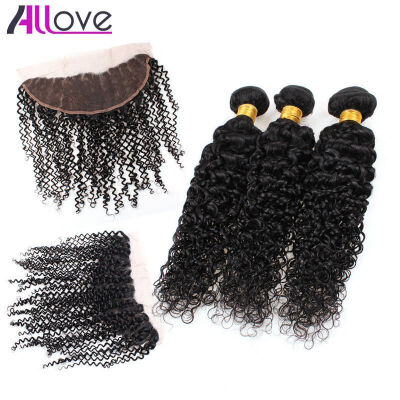 

Allove Hair Products 7A Brazilian Kinky Curly 3pcs With Frontal Closure 100% Unprocessed 7A Brazilian Kinky Curly