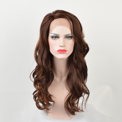

QianBaiHui Long Natural Wavy Lace Front Wigs for Women Brown Synthetic Wigs