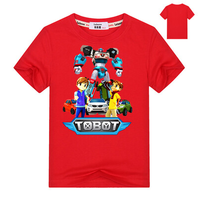 

2018 Robot Tobot Футболка для мальчиков Детская летняя одежда Новые мультяшные печатные топы Тройники Синяя футболка для детей Кос