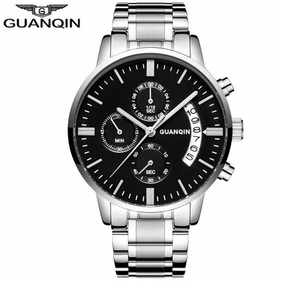 

GUANQIN Watch mens business style waterproof quartz watch fashion steel watch
