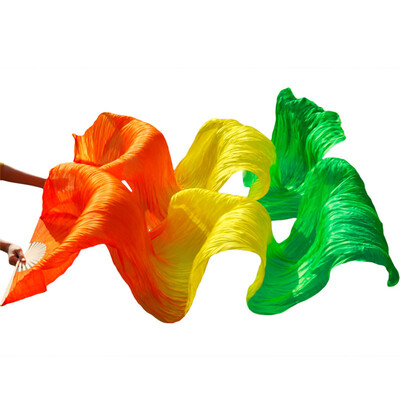 

2017 Stage Performance 100 Silk Belly Dance Fans Gradient Colour Dance Accessories Belly Dancing Silk Fans OrangeYellowGreen