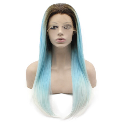 

Long Straight Ombre Blue Three Tone Lace Front Wig Synthetic