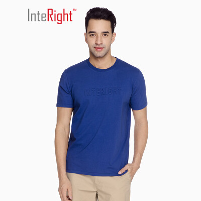 

INTERIGHT round neck T-shirt male net color PIMA cotton embossed short sleeve army green