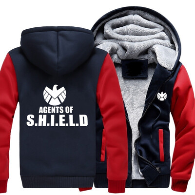 

2018 New USA SIZE Men Winter Autumn Hoodies agents of shield pattern Fleece Coat Baseball Uniform Sportswear Jacket wool