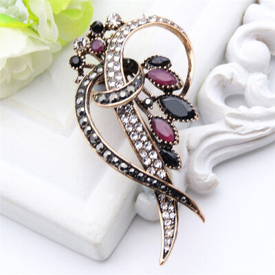 

Vintage Banquet Brooch Women Turkish Jewelry Antique Gold Color Multicolor Resin Flower Brooches Broches Ladies Hijab Scarf Pin