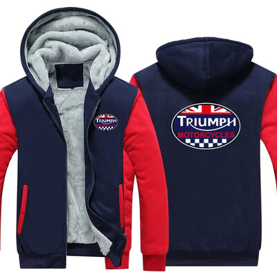 

2018 New USA SIZE Men Winter Autumn Hoodies TRIUMPH MOTORCYCLES pattern Fleece Coat Baseball Uniform Sportswear Jacket wool