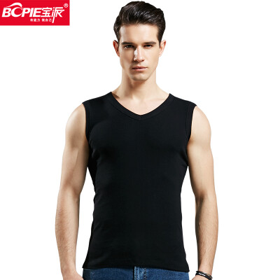 

Baopai BOPIE mens vest mens cotton wide shoulder fitness vest Slim bottoming shirt 8019 black V-neck  17095