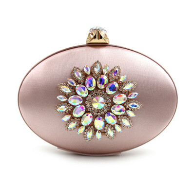 

Milisente Women Evening Bags Ladies Crystals Diamond Flower Purses Fashion Silk Oval Round Wedding Box Clutches Purse