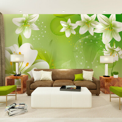 

Custom 3D Mural Wallpaper Green Lily Large Wall Painting Non-woven Living Room Sofa Bedroom TV Background Photo Wallpaper Flower