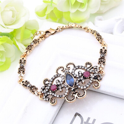 

Vintage Arabesque Women Bracelets Turkish Antique Gold Plat Flower Resin Hollow Jewelry Bracelet Ladies Ethnic Bride Bijoux Gift