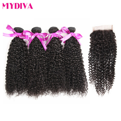 

Brazilian Virgin Hair Kinky Curly 4 Bundles with Closure Middle Part 7A Grade 100% Unprocessed Human Hair Weave