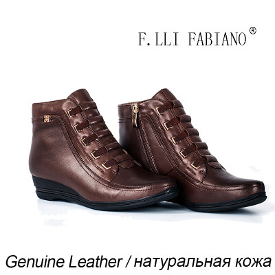 

Autumn&Winter Shoes Zipper Wedge Heel Fashiobale Womens Shoes Metallic Brown Genuine Leather Shoes