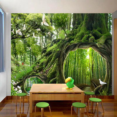 

Custom Photo Wallpaper Green Virgin Forest Tree Hole Stereoscopic Mural Wall Painting Living Room Bedroom Background Murales