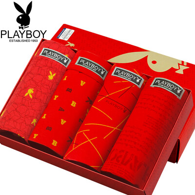 

PLAYBOY Мужские трусы SpongeBob Мужские красные боксерские шорты Ice Silk Breathable Fortune Boxer China Red Mixing 4 Pack L