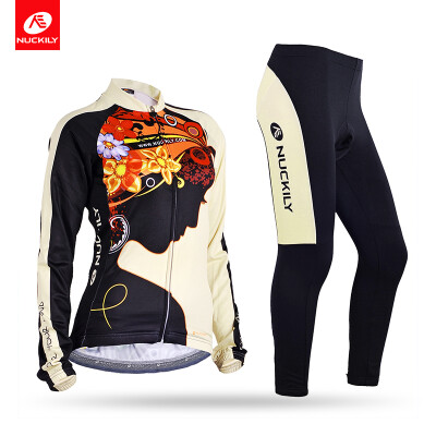 

NUCKILY Womens Customized Cycling Apperal Long Sleeve Jersey And Foam Pad Bike Pants Suit For SpringAutumnGC002GD002