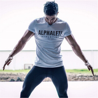 

New Summer Men T-shirt Short Sleeve Cotton Muscle Dr Brothers Print ALPHALETE Fitness T Shirt Skinny Casual Male Tee Top