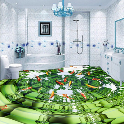 

Free Shipping Rotating grass carp 3D flooring painting hotel lobby hallway non-slip Floor wallpaper mural 250cmx200cm