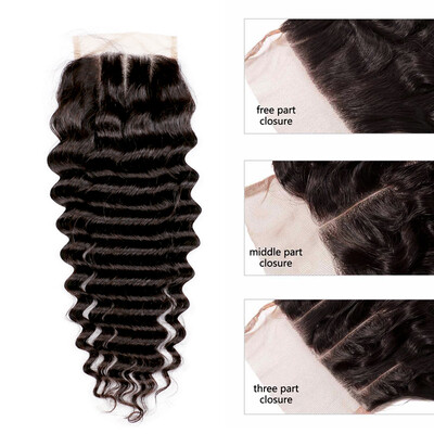 

BHF 8A Virgin Brazilian Hair Deep Wave 4X4 Lace Closure With Baby Hair Middle Part Remy Hair