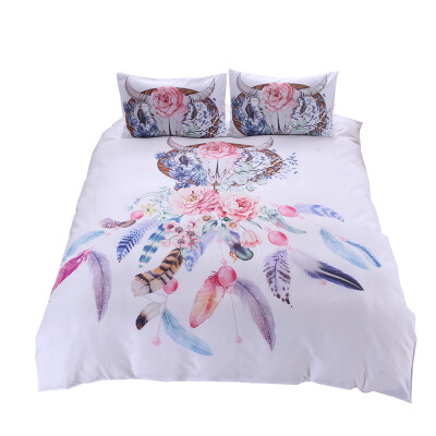 

iDouillet Native American Bedding Dreamcatcher Duvet Cover Set and Pillowcase Skull Feather Flower Twin Queen King Size White