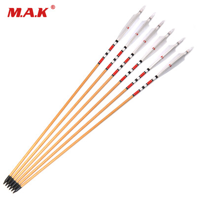 

6pcs 78cm Традиционные деревянные стрелки охоты Стрелка Стрельба Стрелки Стрелки Белые перья 50 ~ 70lbs Охота Стрельба из лука Стрелки