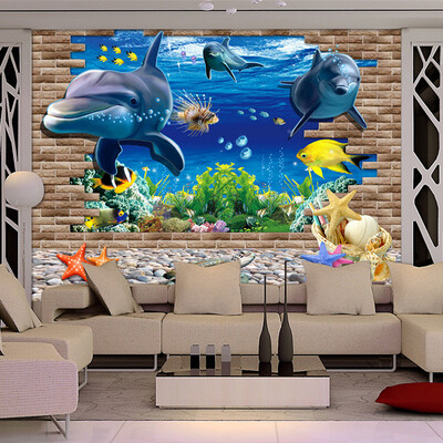 

HD Underwater World Dolphins Broken Wall Photo Wallpaper Living Room TV Sofa Backdrop Murals Home Decor Papel De Parede Infantil
