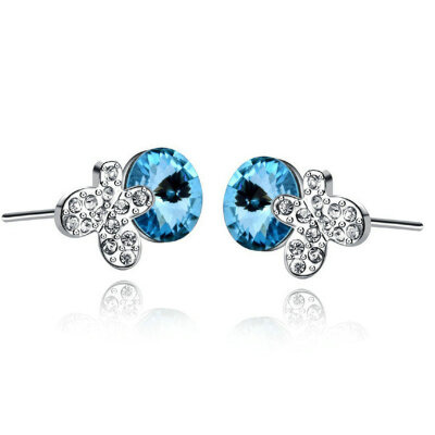 

Yoursfs® 18K White Gold Plated Crystal Butterfly Studs Earrings Use Blue Austrian Crystal Fashion Jewelry