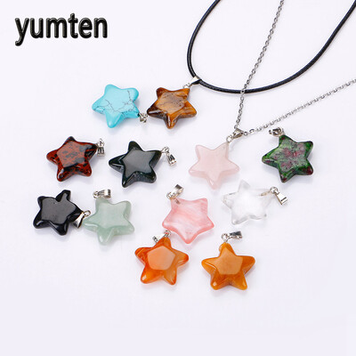 

Yumten Natural Stone Star Pendants Necklace Fashion Accessories Moonstone Opal Peridot Turquoise Pesca Minnie Llaveros Lot 12pcs