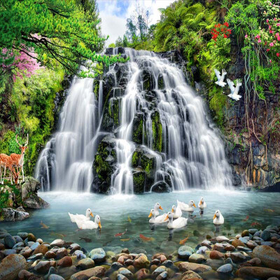 

Mountain Water Landscape Running Water Waterfall Wall Mural Custom 3D Photo Wallpaper Living Room Background Decor Wall Painting