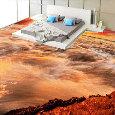 

Free Shipping Seaside surf scene floor mural conference room self-adhesive hotel wear floor wallpaper 250cmx200cm