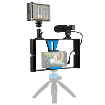 

PULUZ Smartphone Video Rig LED Studio Light Video Shotgun Microphone Kits with Cold Shoe Tripod Head for iPhone Galaxy Huawe
