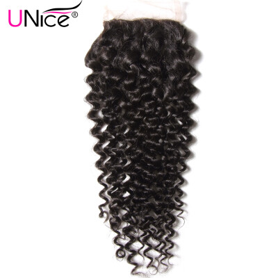 

UNICE HAIR Brazilian Curly Lace Closure Free Middle Three Part Virgin Human Hair Closure Swiss Lace 120 Density Natural Color 1 P