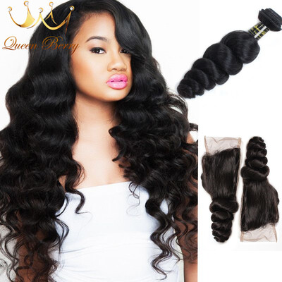

Brazilian Virgin Hair With Closure Brazilian Loose Wave 3pcs With Closure Unprocessed Natural Color Human Hair With Lace Closure