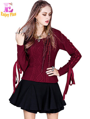 

High Quality chest 86cm vintage wool new winter fall 2017 sweaters&pullovers women long sleeve red slim elegant lady bow