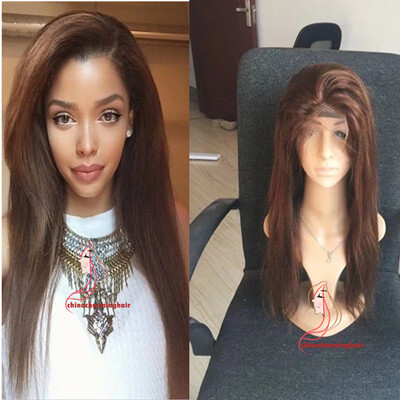 

Color 4 Silky Straight Brown Human Hair Wig With Baby Hair For Black Women Glueless Full Lace Human Hair Wig Free Shipping