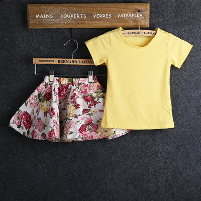 

CANIS@2017 Hot Baby Girls' Solid Floral T-Shirt+Skirt Set