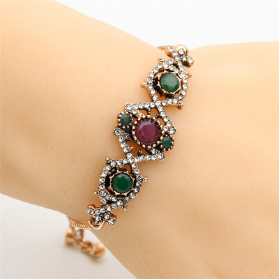 

Fashion Ehnic Turkish Women Resin Slide Bracelet Antique Gold Color Hollow Geometric Type Chain Bracelet Bridal Wedding Jewelry